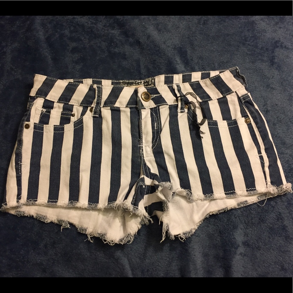 Blue and white striped jean shorts